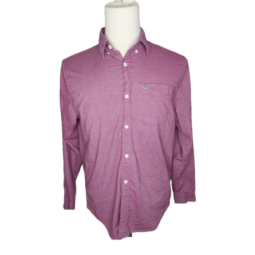 Hollister Mens Large Button Up Shirt Epic Flex Stretch LS Classic Fit Mauve Pink